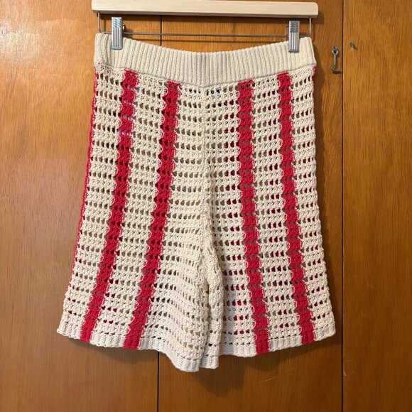 ZARA High Waisted Openwork Striped Knit Shorts, Size: Medium - Picture 3 of 5